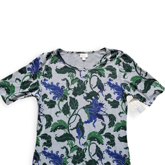 Lularoe Julia Gray Blue Floral Sheath High Neckline Knee Length Dress Sz XL - Picture 6 of 8